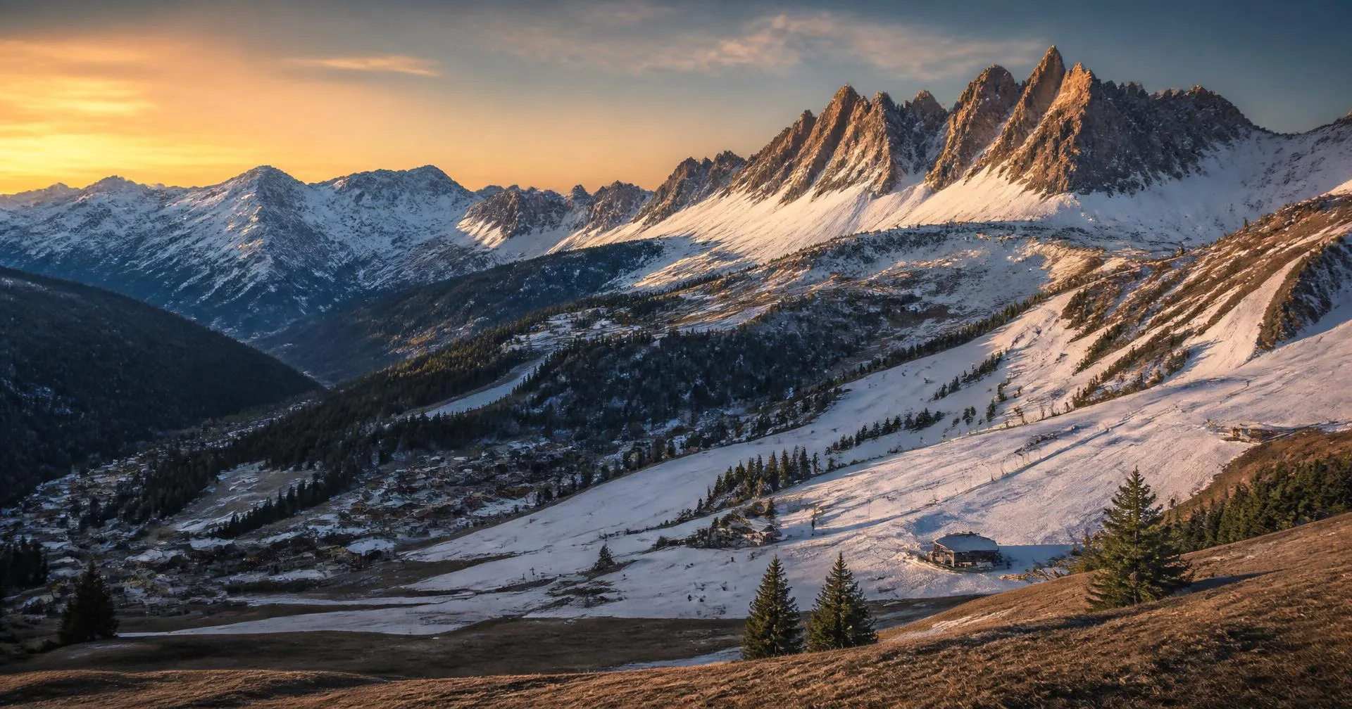 A ski area at the end of the day